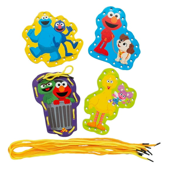 6 1/2" 7 1/2" Sesame Street Characters Lacing Cards & Laces Set for 24- 48 Pc.