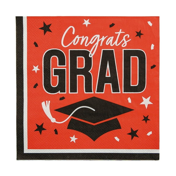 6 1/2" Bulk 50 Count Red Congrats Grad Paper Luncheon Napkins