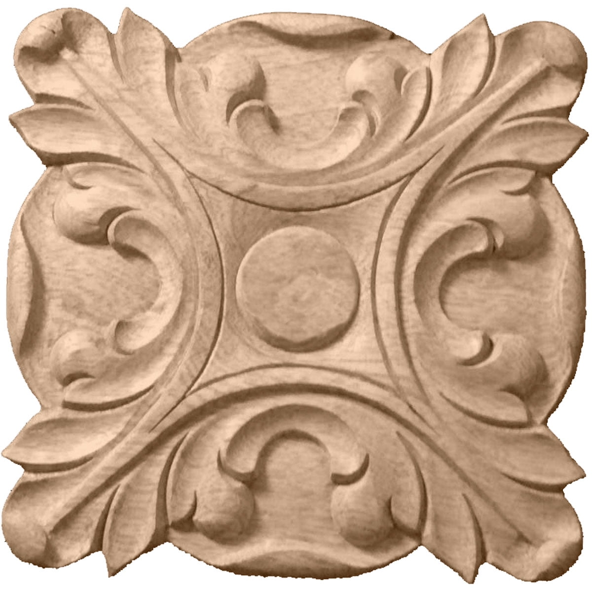 6.5" Square Unfinished Alder Wood Acanthus Rosette