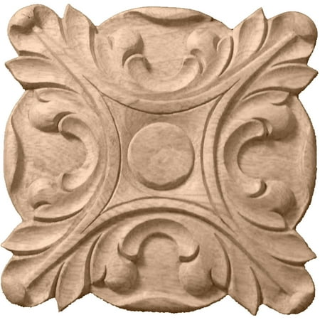 6 1/2"W x 6 1/2"H x 1"P Acanthus Square Rosette, Cherry
