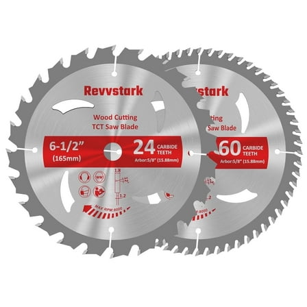 6-1/2-inch Circular Saw Blades 24 Tooth & 60 Tooth, Carbide Tipped Teeth, TCT Saw Blades with 5/8” Arbor, Circular Saw Blade Set for Cutting Various Wood, Plastic and Composite Materials