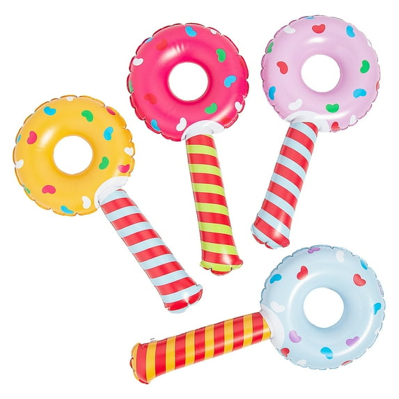 6 1/2" x 13" Inflatable Donut with Sprinkles Wands Assortment - 12 Pieces