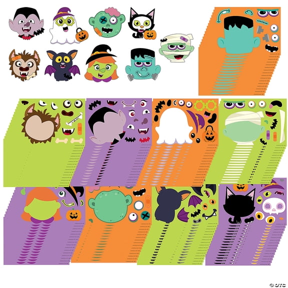 6 1/2" x 4 3/4" Bulk 144 Pieces Halloween Make-A-Monster Character Sticker Sheets