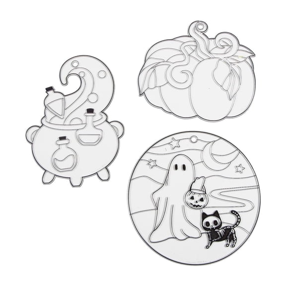 6 1/4" - 7 3/4" Large Halloween Scene Plastic Suncatchers - 12 Piece
