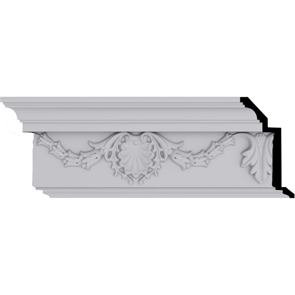 Elegant White Polyurethane Shell Crown Moulding 94.5"