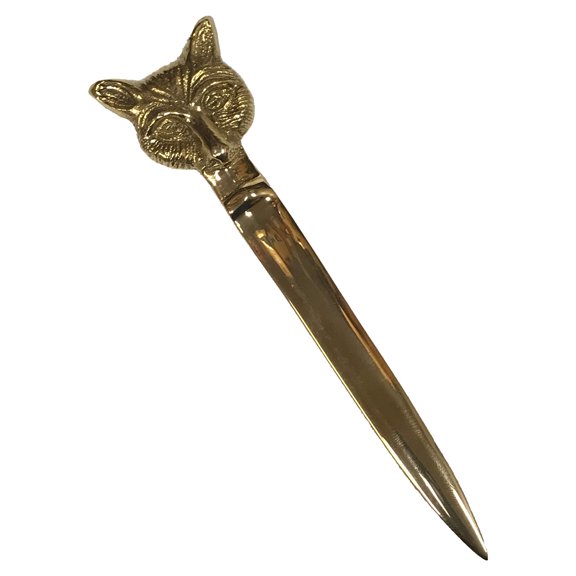 6-1/4" Solid Polished Brass Fox Head Letter Opener, Antique Reproduction