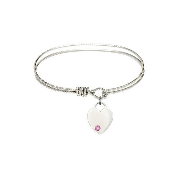 6 1/4 inch Oval Eye Hook Bangle Bracelet w/ Heart medal charm w/ Rose Swarovski Crystal