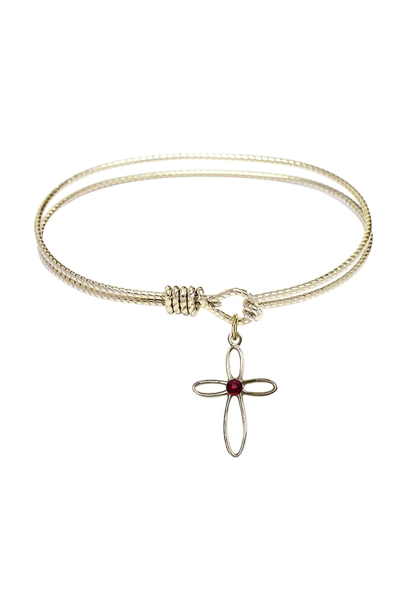 6 1/4 inch Oval Eye Hook Bangle Bracelet w/ Loop Cross medal charm w/ January Red Swarovski Crystal