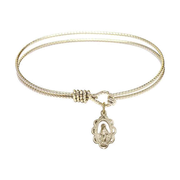 6 1/4 inch Oval Eye Hook Bangle Bracelet w/ Miraculous Medal in Gold-Filled