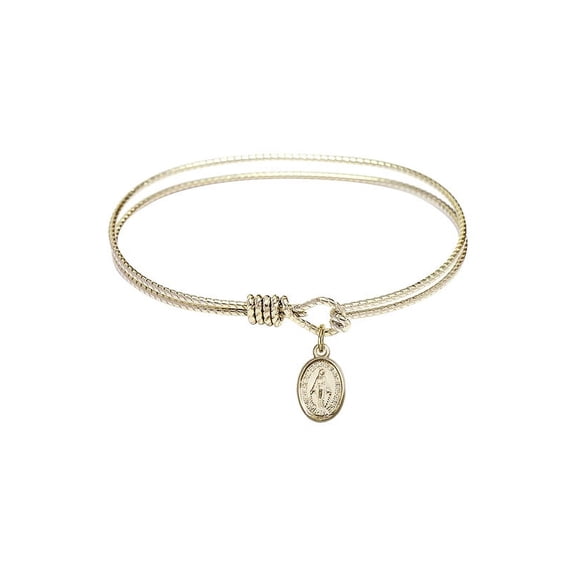 6 1/4 inch Oval Eye Hook Bangle Bracelet w/ Miraculous Medal in Gold-Filled