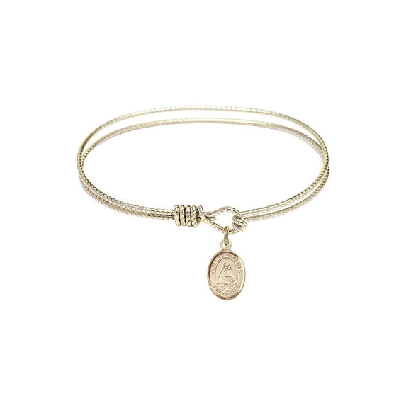6 1/4 inch Oval Eye Hook Bangle Bracelet w/ Our Lady of Olives in Gold-Filled