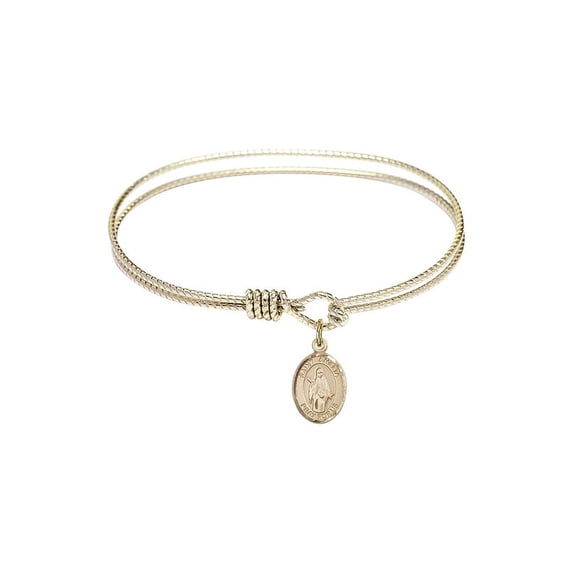 6 1/4 inch Oval Eye Hook Bangle Bracelet w/ St. Amelia in Gold-Filled