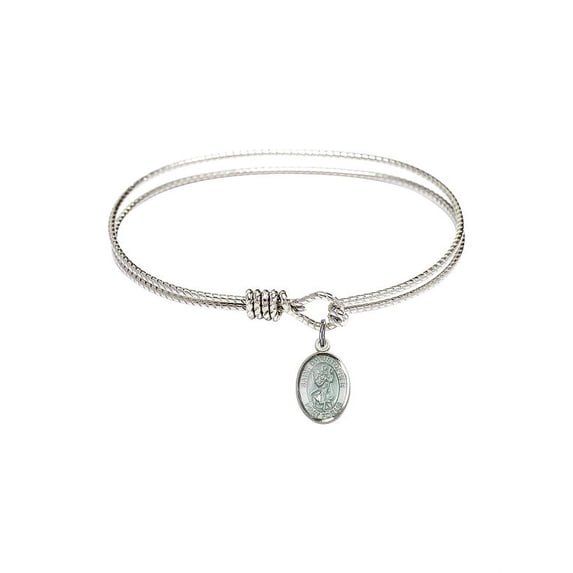 6 1/4 inch Oval Eye Hook Bangle Bracelet w/ St. Christopher in Sterling Silver