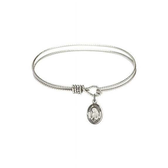 6 1/4 inch Oval Eye Hook Bangle Bracelet w/ St. Madeline Sophie Barat in Sterling Silver