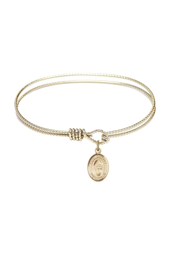 6 1/4 inch Oval Eye Hook Bangle Bracelet w/ St. Sharbel in Gold-Filled
