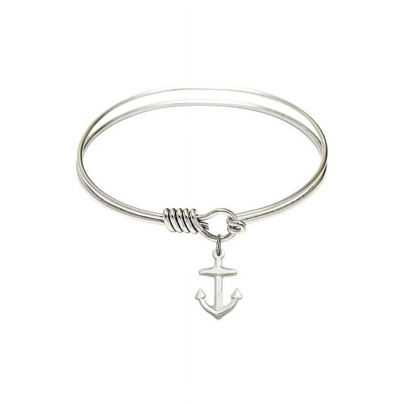 6 1/4 inch Round Eye Hook Bangle Bracelet w/ Anchor in Sterling Silver