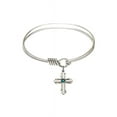 thumbnail image 1 of 6 1/4 inch Round Eye Hook Bangle Bracelet w/ Cross medal charm w/ May Green Swarovski Crystal, 1 of 3