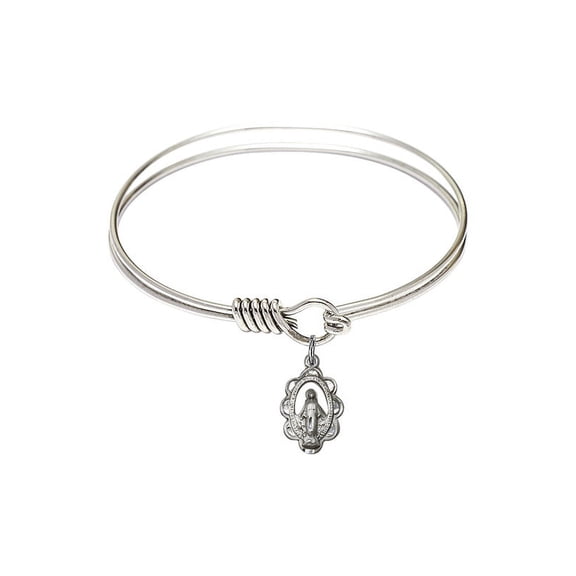 6 1/4 inch Round Eye Hook Bangle Bracelet w/ Miraculous Medal in Sterling Silver