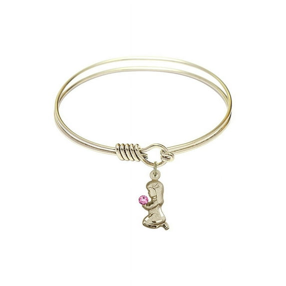 6 1/4 inch Round Eye Hook Bangle Bracelet w/ Praying Girl medal charm w/ Rose Swarovski Crystal