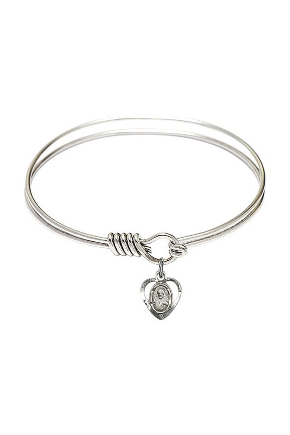 6 1/4 inch Round Eye Hook Bangle Bracelet w/ Scapular in Sterling Silver