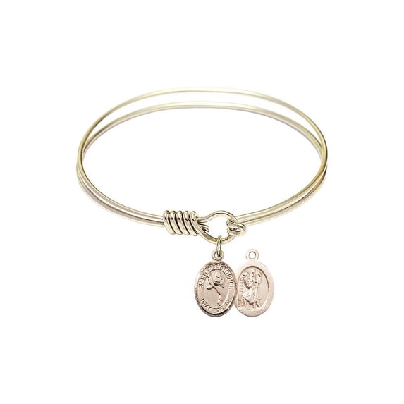 6 1/4 inch Round Eye Hook Bangle Bracelet w/ St. Christopher/Martial Arts in Gold-Filled
