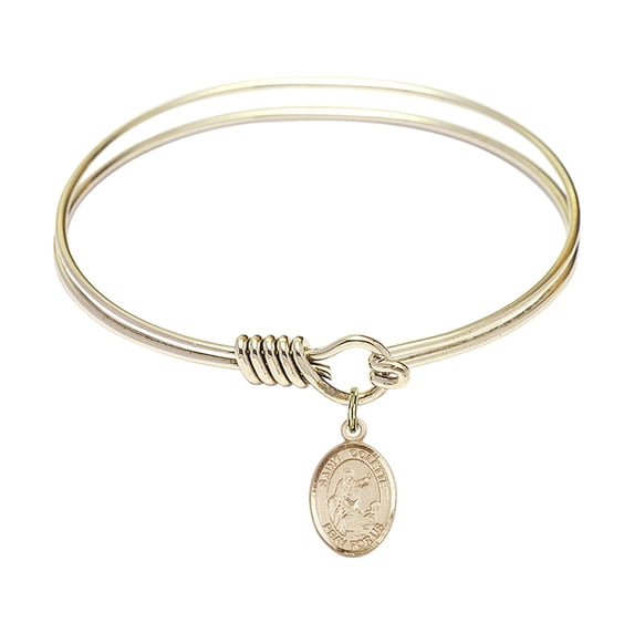 6 1/4 inch Round Eye Hook Bangle Bracelet w/ St. Colette in Gold-Filled