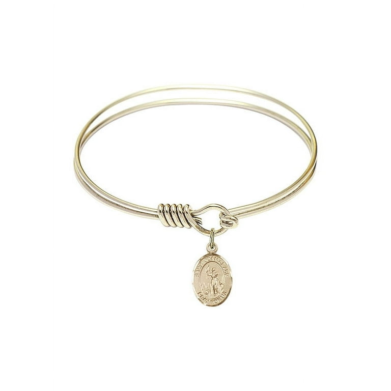 6 1/4 inch Round Eye Hook Bangle Bracelet w/ St. Joan of Arc in Gold-Filled