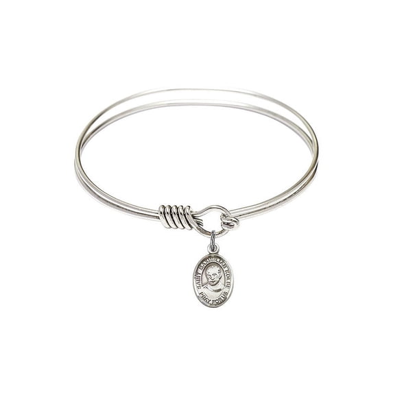 6 1/4 inch Round Eye Hook Bangle Bracelet w/ St. Maximilian Kolbe in Sterling Silver