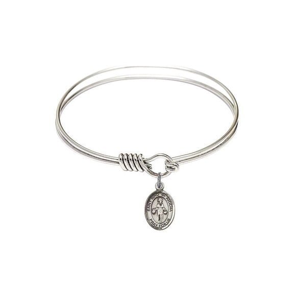 6 1/4 inch Round Eye Hook Bangle Bracelet w/ St. Nino de Atocha in Sterling Silver