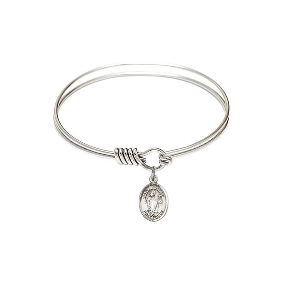 6 1/4 inch Round Eye Hook Bangle Bracelet w/ St. Richard in Sterling Silver