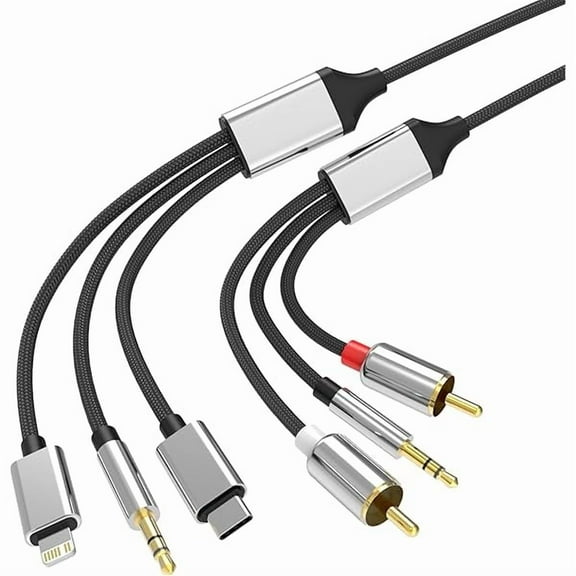 6 in 1 Aux Cord, RCA to 3.5mm, Lighting/USB C to RCA Cable Audio Aux Adapter, 3.5mm Male to Male, Stereo 3.5 Splitter for iPhone and Type C Models for Power Amplifier,Car,Home Theater,Speaker