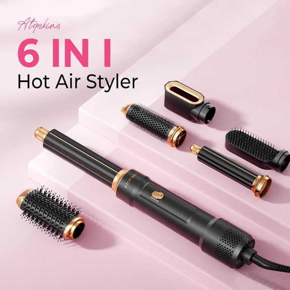 6 in 1 Blow Dryer Brush, Hair Dryer Brush Fast Drying 3 Heat Settings, Hot air Styler Auto Curling Straightening Voluming Smoothing for Women ​   Salon & Travel Use (ALCI Plug)