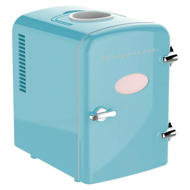 6+1-Can 48-Watt Retro Mini Portable Fridge with Top-Mounted Active-Cooling Can Holder (Blue), EFMIS171-BLUEPT