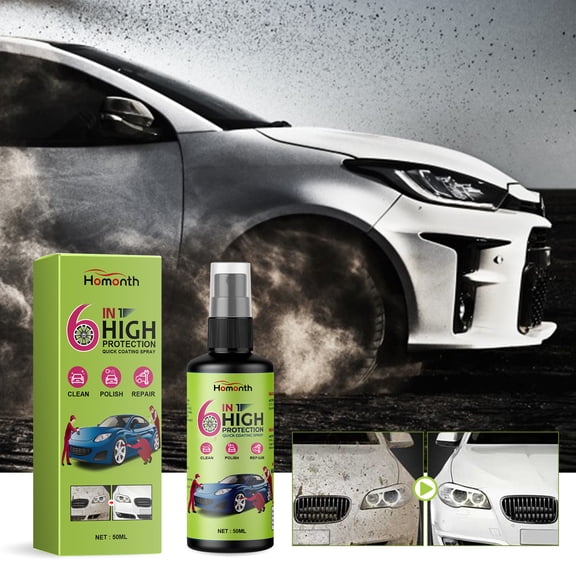 6 in 1 Car Coating Spray, 50ml Diamond Hard Protection, Waterless Quick Cleaning, Minor Scratch Repair, High Protection Coating Spray for Car Boat Motorcycle Paint Plastic Glass