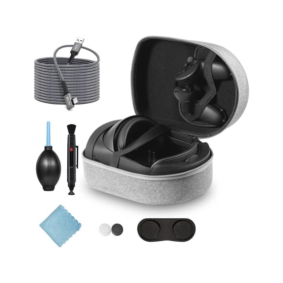 6 in 1 Carrying Case for Meta Quest Pro/Meta Quest 2 Accessories Kit with 20FT Link Cable, VR Headset Cleaning Kit, Lens Protector, for Travel and Home Storage