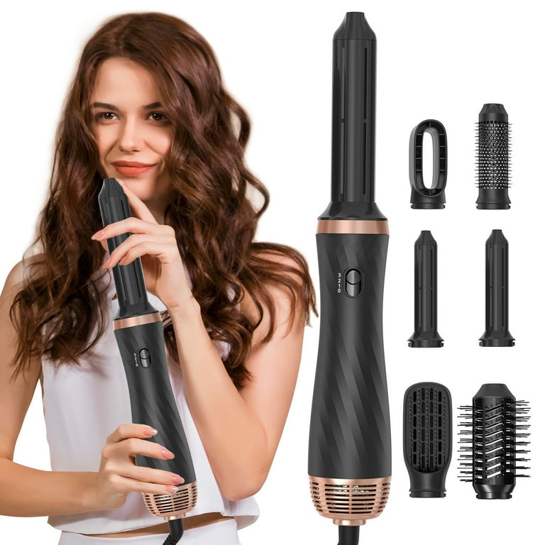 6 in 1 Curling Iron Set with Curling Brush and 2 Interchangeable Ceramic Curling Wand Anti flyaway Nozzle 2 Round Hairbrush Hair Straightener Comb Fast Heating Negative Ion Hair Care Clearance Sale Wa...
