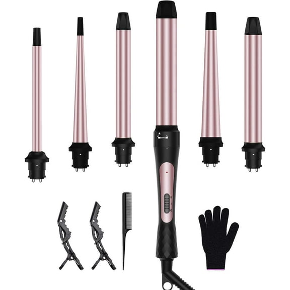 6 in 1 Curling Iron,with 6 Interchangeable PTC Ceramic Barrels (0.35"-1.25") and Comb & Protective Glove & 2 Clips for Hair Beauty Shipping from the US