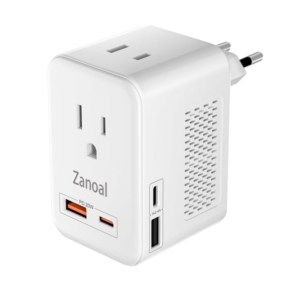 6 in 1 European Travel Plug Adapter,220v to 110v Voltage Converter,US to Europe Travel Adapter,20W PD USB-C Power Adapter, 2 USB A+ 2 Type C,Max 1400w for Hairdryer/traightener/Curling Iron