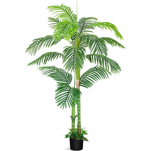 6.1 Feet Artificial Palm Tree, Fake Tropical Palm Plant in Plastic Pot, Farmhouse Faux Palm Tree for Home Indoor Living, Fake Plants Tall for House Outdoor Office Cafe Modern Decoration