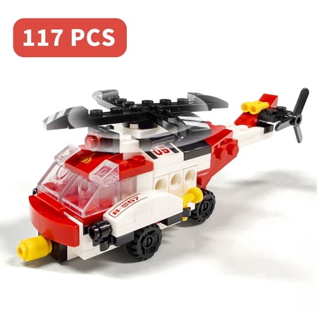 6 in 1 Fire rescue Helicopter Toys, Building Blocks Toys Kit Gifts for kids over 6 years Old, combination Stack transformation Plane block Set Boys & Girls(117Pcs)