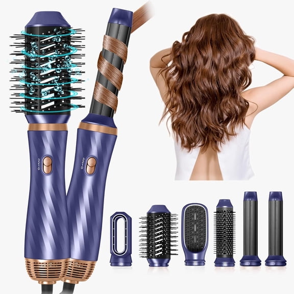 6 in 1 Hair Dryer Brush, Blow Dryer Brush Air Styler Wrap Air Curler, Curly Twist Curling Iron, Negative Ion Blow Dryer Hot Styler, Travel Hair Styling Tool Upgrade Detachable