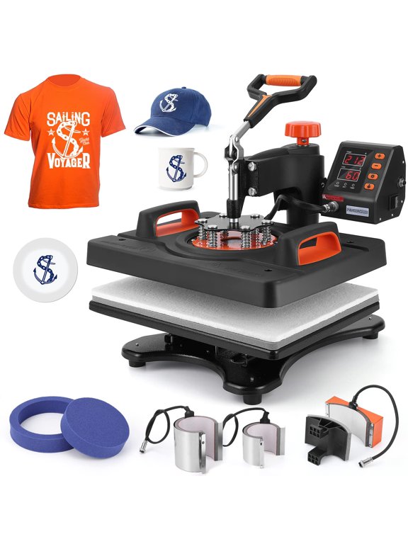 6 in 1 Heat Press Machine, 15"x 12" Professional Heat Press T-Shirt Printing Machine Digital Heat Transfer Sublimation Printer Machine 360 Degree Swing Away for T Shirt Bag Mug Plate Hat