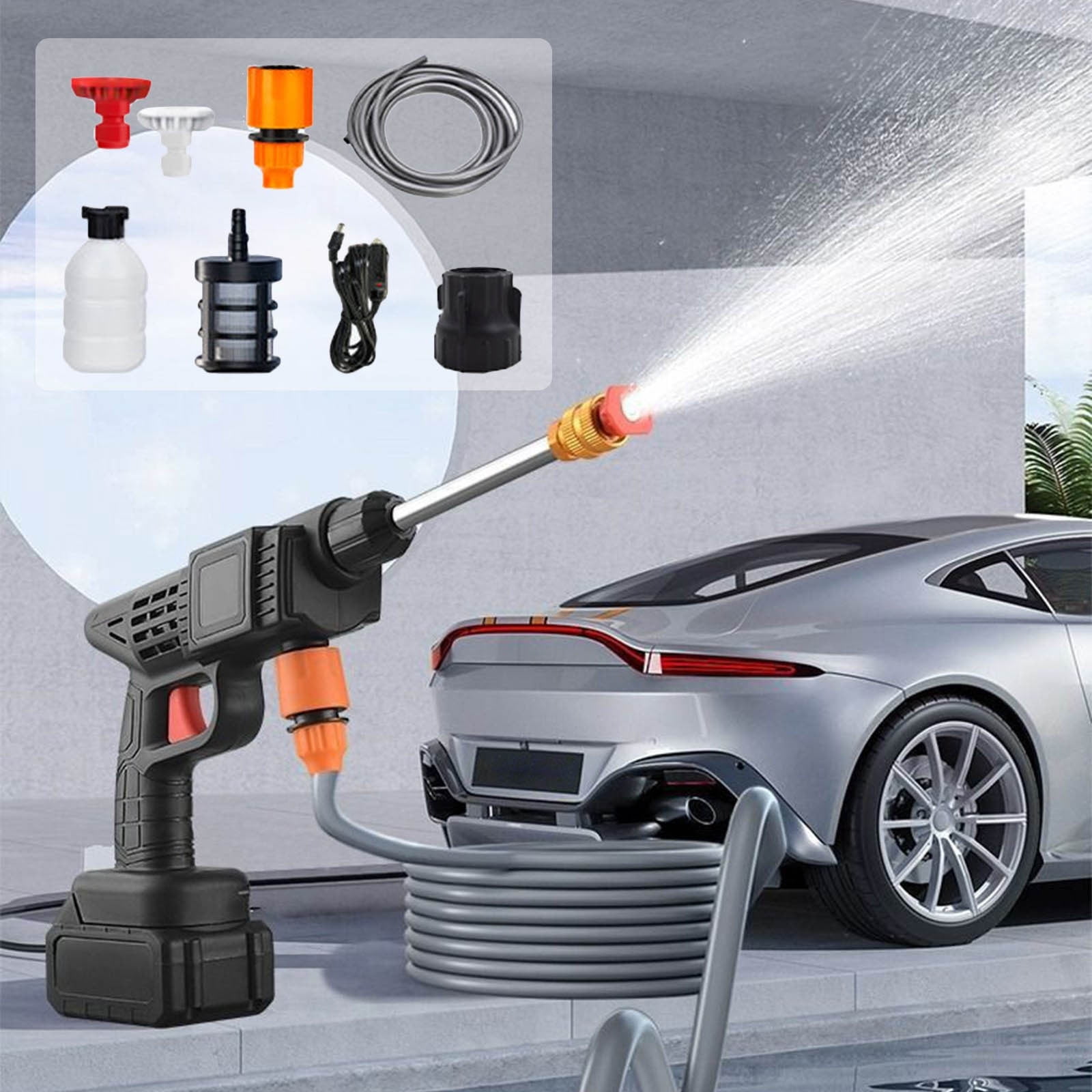 6 in 1 High Pressure Wireless Car Washer Water Gun Cordless Pressure Washer,48V Lithium Battery Lasting with Fully Charged,Portable Electric Hydro Jet Power Washer for Car/Fence/Wall/Deck Cleaning
