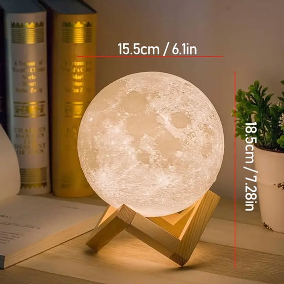 6.1-Inch 16-Color RGBW 3D Printed LED Moon Lamp with Remote & Wooden Stand