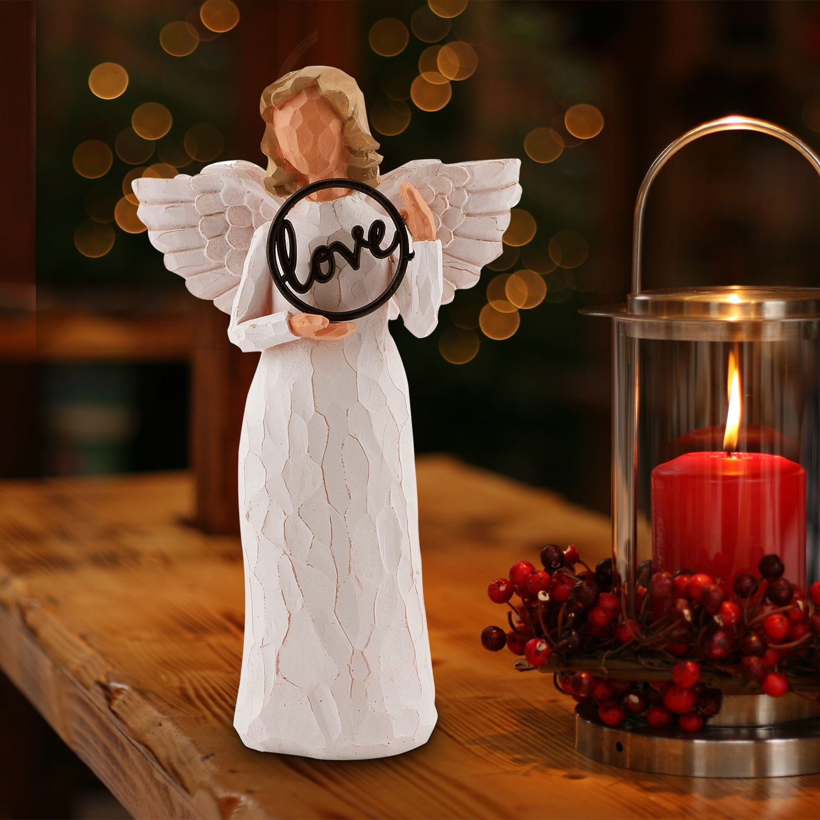 FYBW 5.12'' Angel of Love Heart, Guardian Angel Holding Pink Heart Hand  Statue with Flickering LED, Praying Angel Figurines Home Decor for Gifts  (Warm
