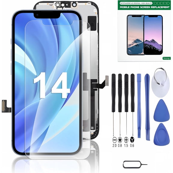 6.1 Inch FHD LCD Display Touch Digitizer Assembly Replacement for iPhone 14 A2649 A2881 A2884 A2883 A2882, Repair Tool Kit, Waterproof Adhesive Gasket & Tempered Glass Screen Protector Included