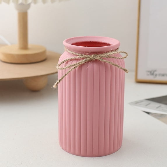 6.1 Inch Ribbed Plastic Flower Vase with Rustic Rope, Modern Minimalist ...