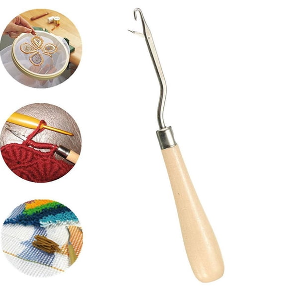 6.1 Inch Wooden Bent Hook Crochet Needle for Rug Making and Art Crafts, Comfortable Grip Knitting Tool