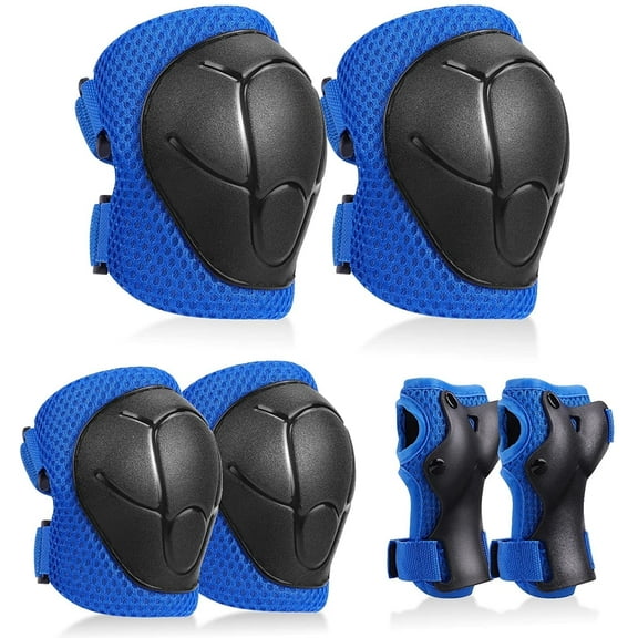6 in 1 Kids Knee Pad Elbow Pads Wrist Pads, Happon Protective Gear Set for Skateboarding Cycling Skateboard Riding Roller Bike Inline Skating Biking Bicycle Scooter Skates Outdoor Sports Blue