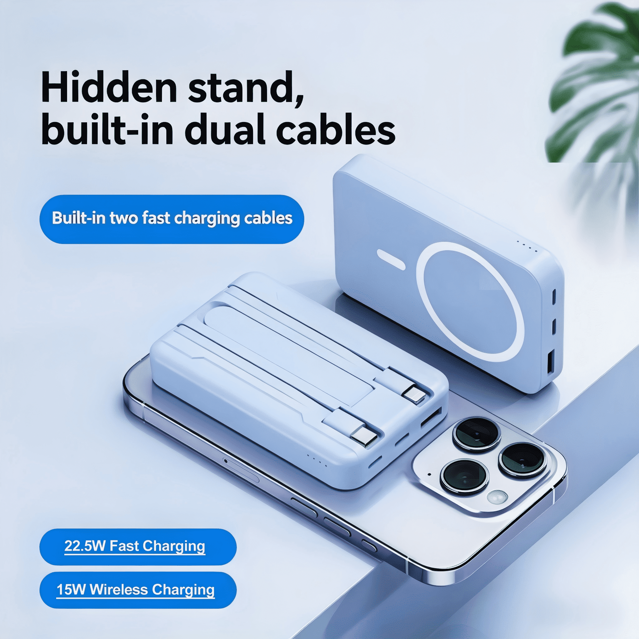 6 in 1 Magnetic Wireless Portable Charger, 10000mAh Power Bank 22.5W Fast Charging with USB C Cable Stand, Battery Pack Compatible For iPhone 17/16/15/14/13/12 Series
